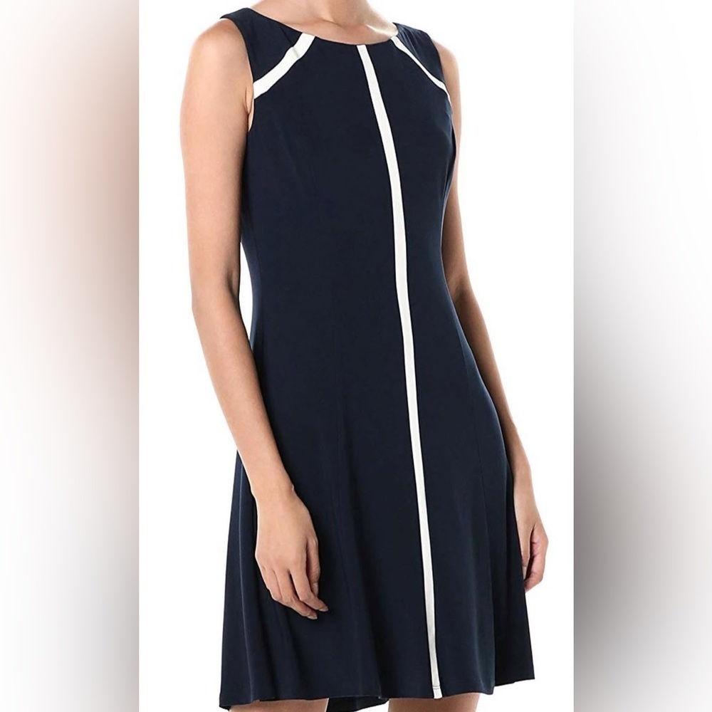 Chaps Navy and White Mini Dress Stretchy